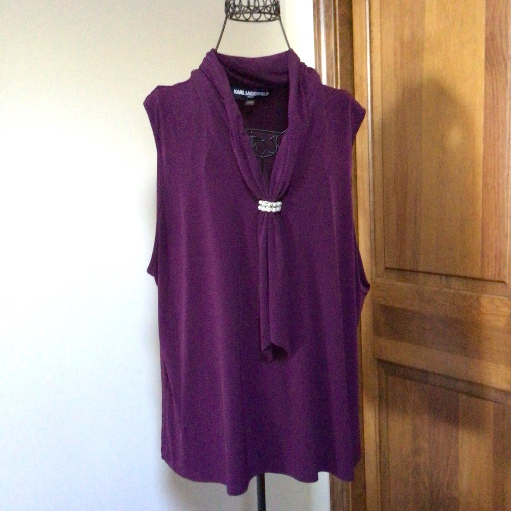 Karl Lagerfeld Elegant Purple Sleeveless Tie-neck Blouse 2X - Picture 2 of 6